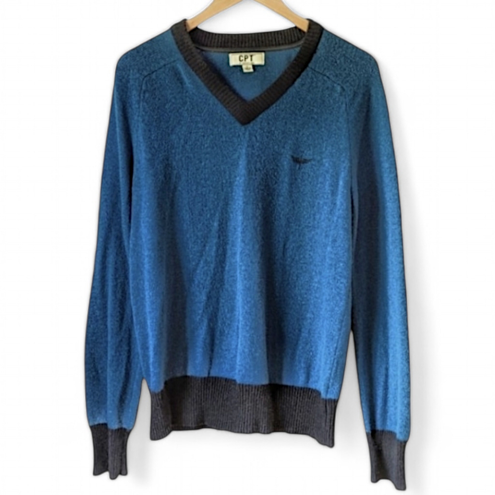 CPT Cockpit USA Retro Style Aviator V Neck Lambswool Blue Pullover Men's sz XL
